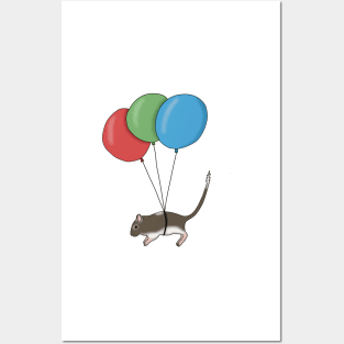 Brown gerbil flying with balloons Posters and Art